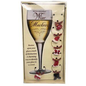 BOSTON WAREHOUSE Christmas Wine Charms Set of 6 Santa's Stuff NWT